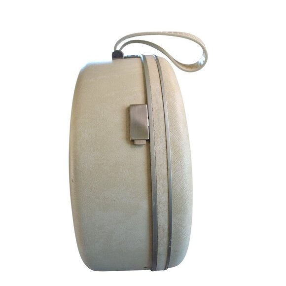 Vintage 60s Samsonite Hat Box Round Luggage Train Case Cream Travel Peach Satin - Picture 12 of 16
